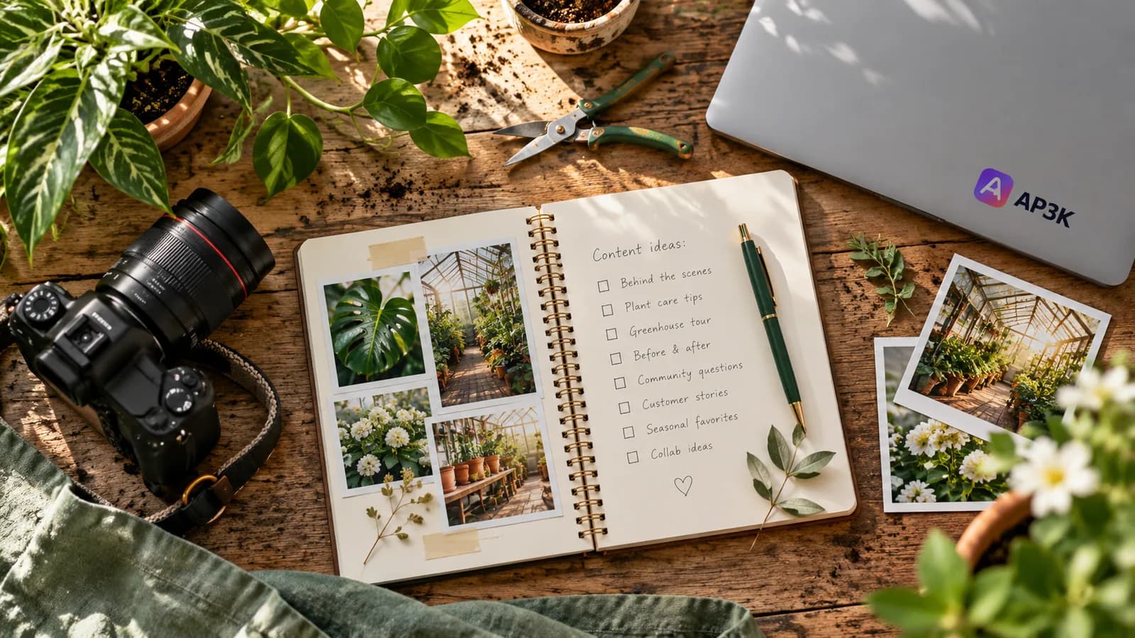 Instagram growth planning flat lay — original editorial photograph