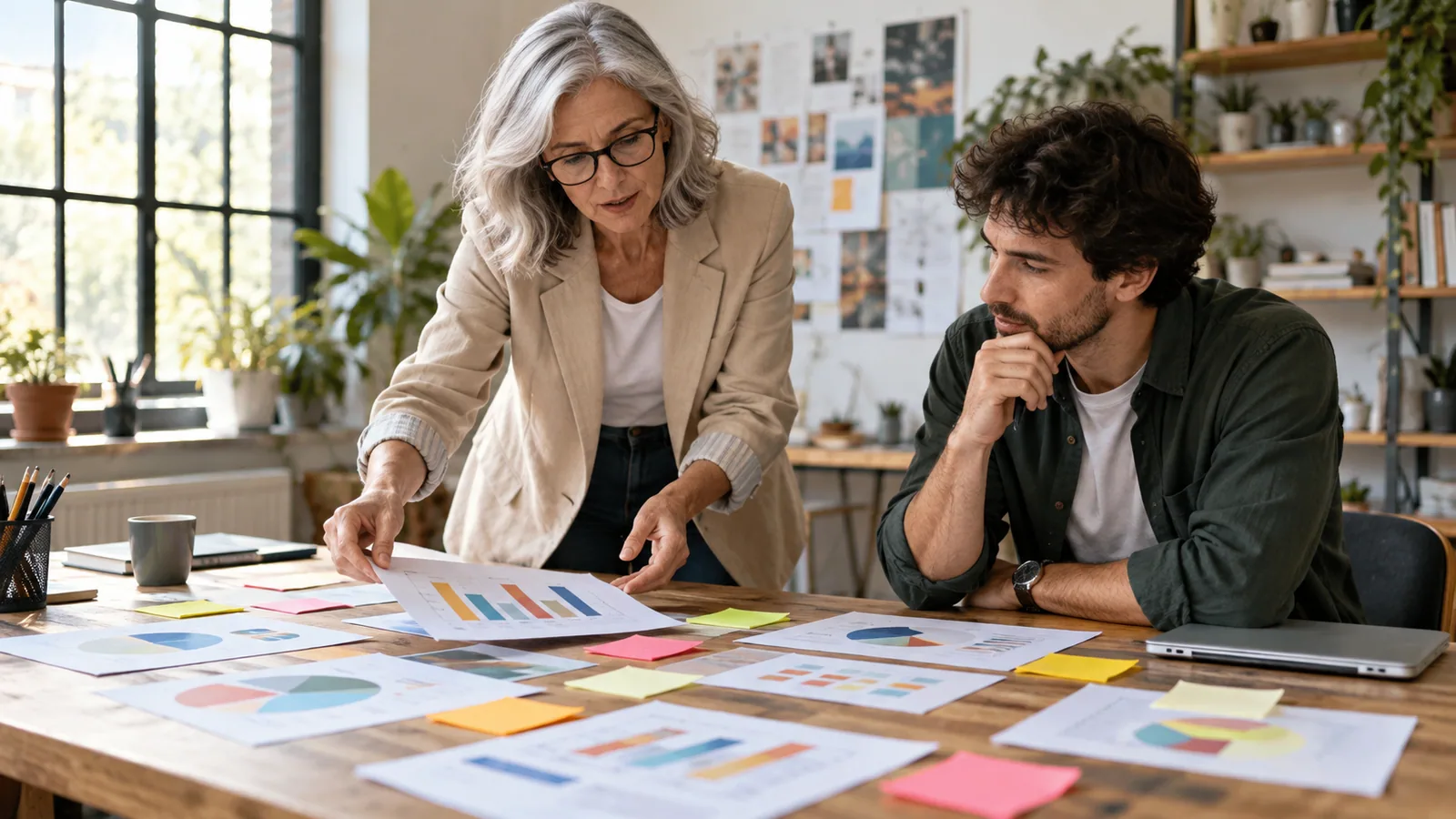 Two marketers mapping engagement insights — original editorial photograph