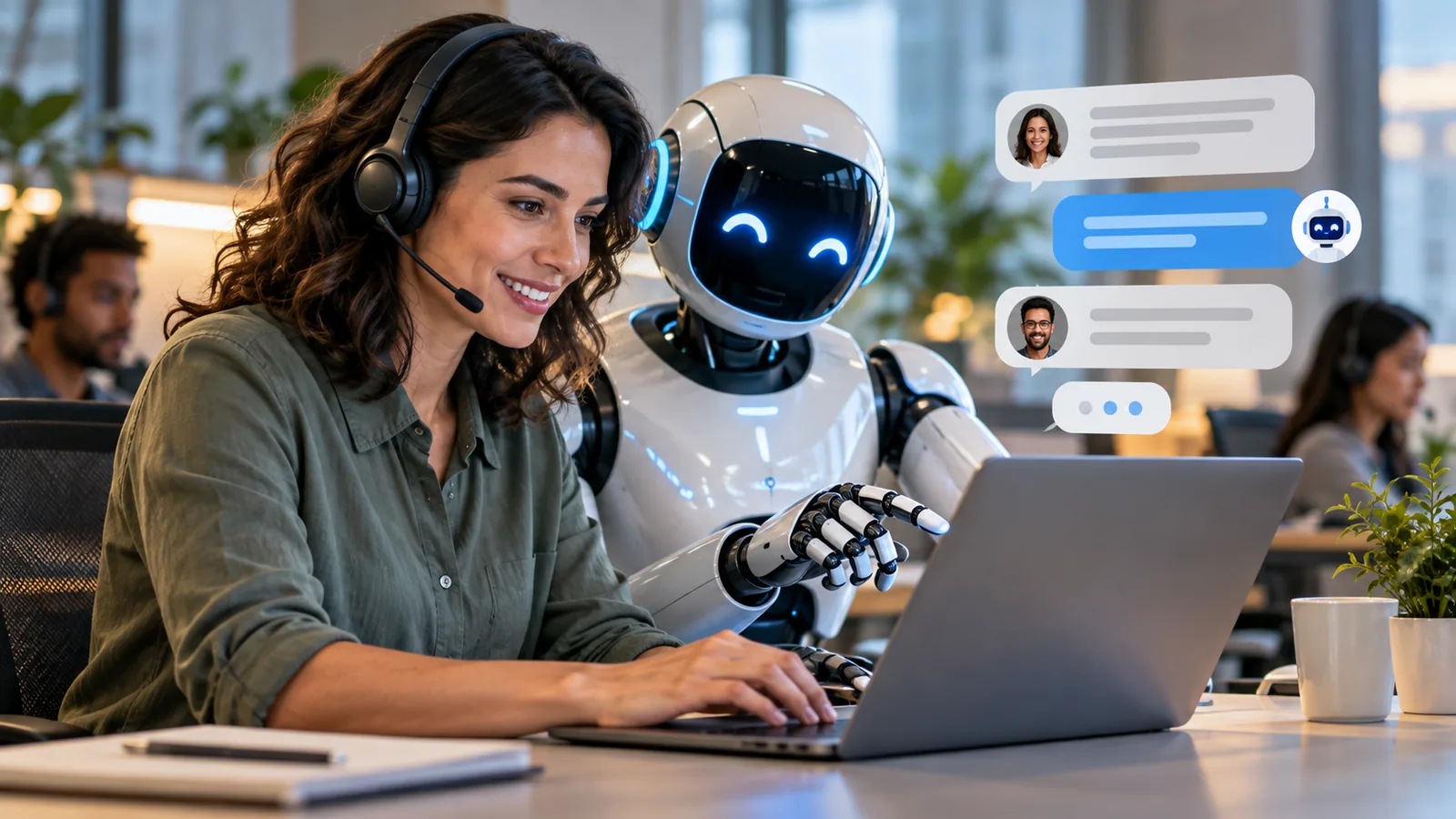 Human and AI support collaboration — original editorial photograph