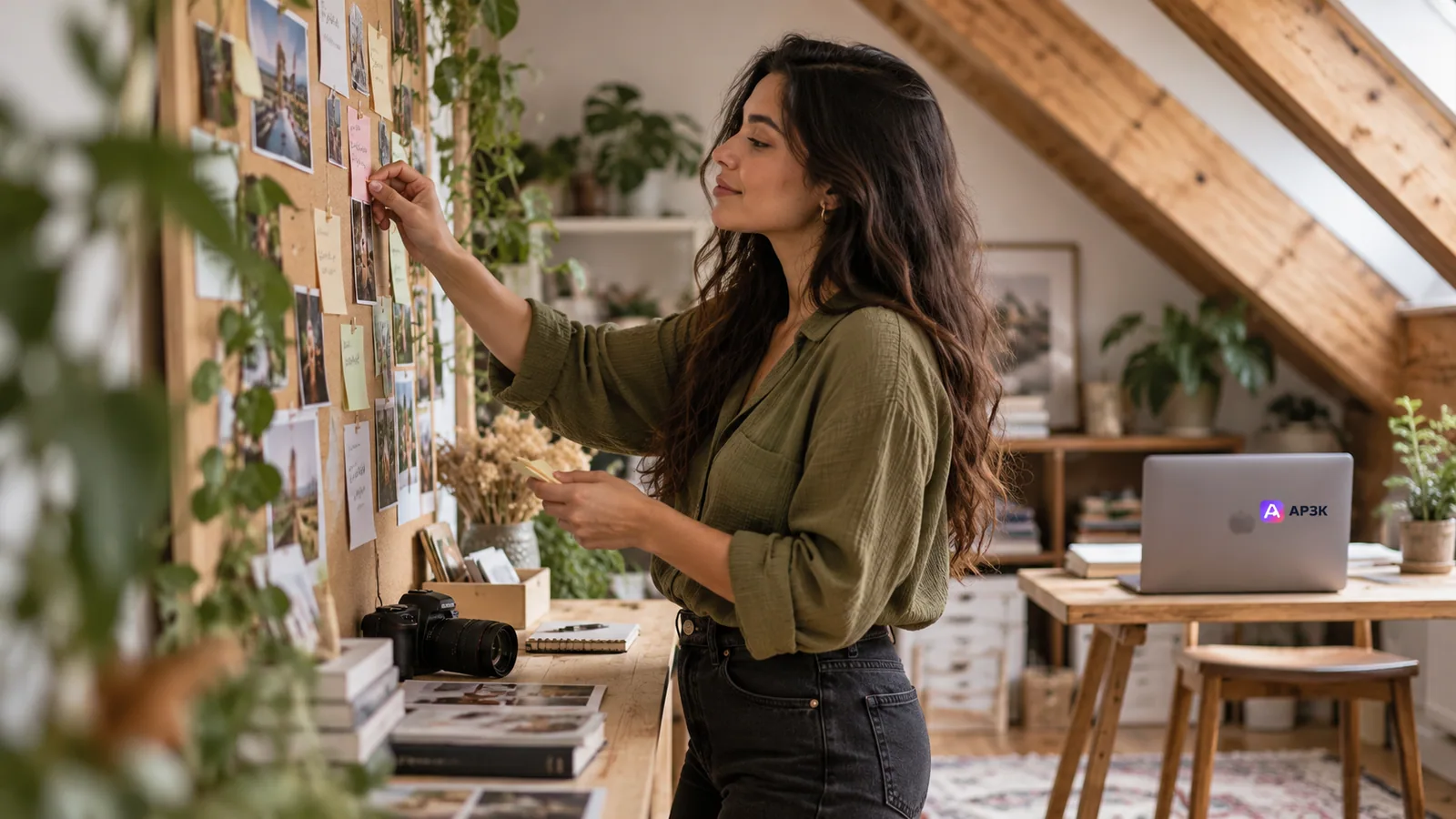 Organizing Instagram replies in an attic studio — original editorial photograph