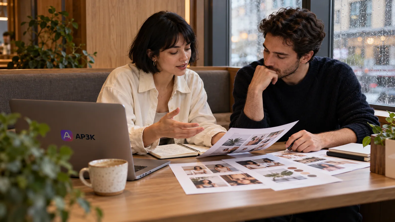 Coworkers planning Instagram DM automation — original editorial photograph
