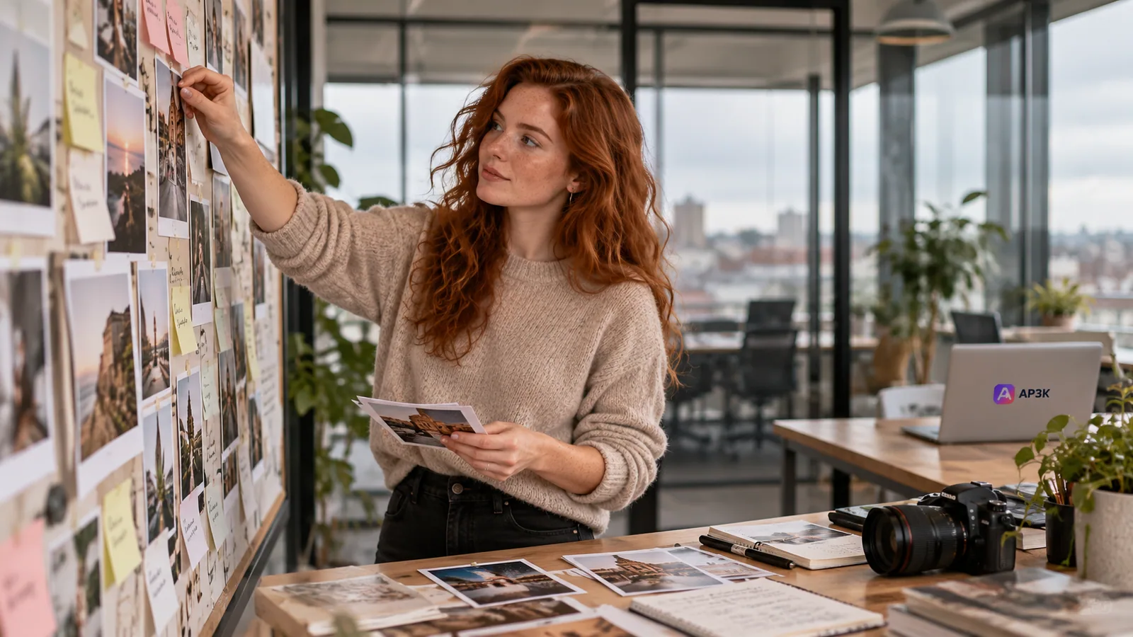 Mapping creator growth in a glass office — original editorial photograph