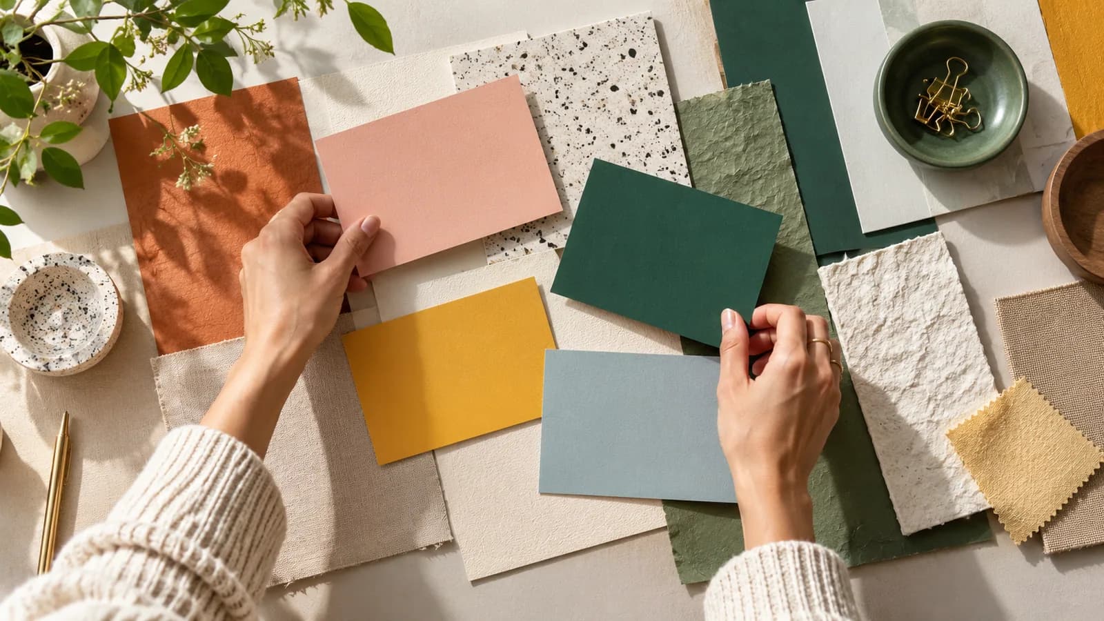 Colorful card mockups on textured paper — original editorial photograph