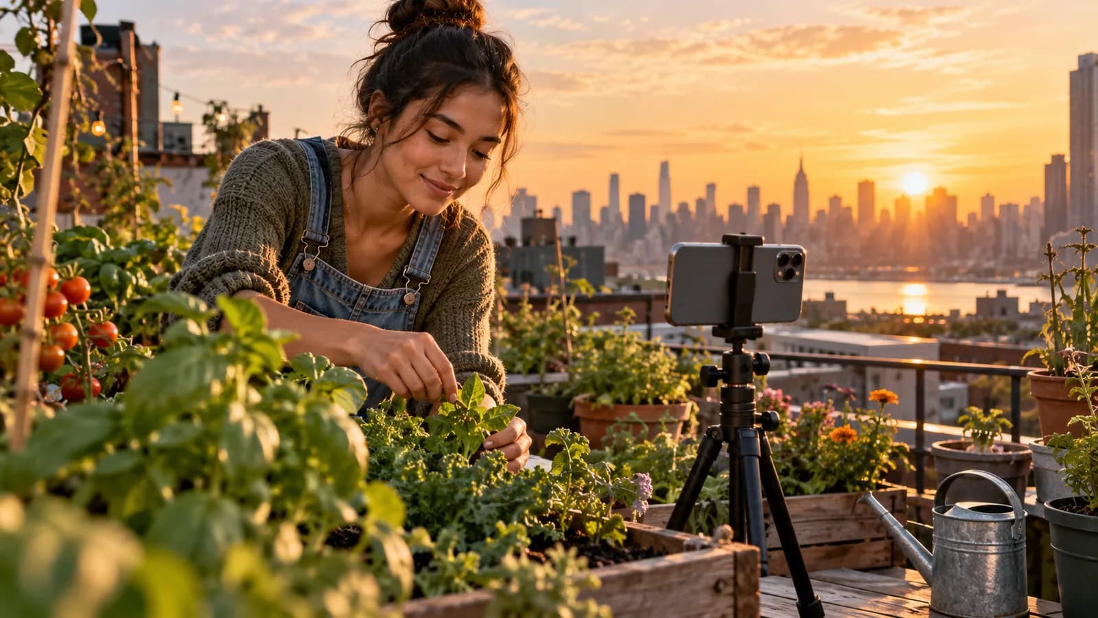 Filming new growth above the city — original editorial photograph