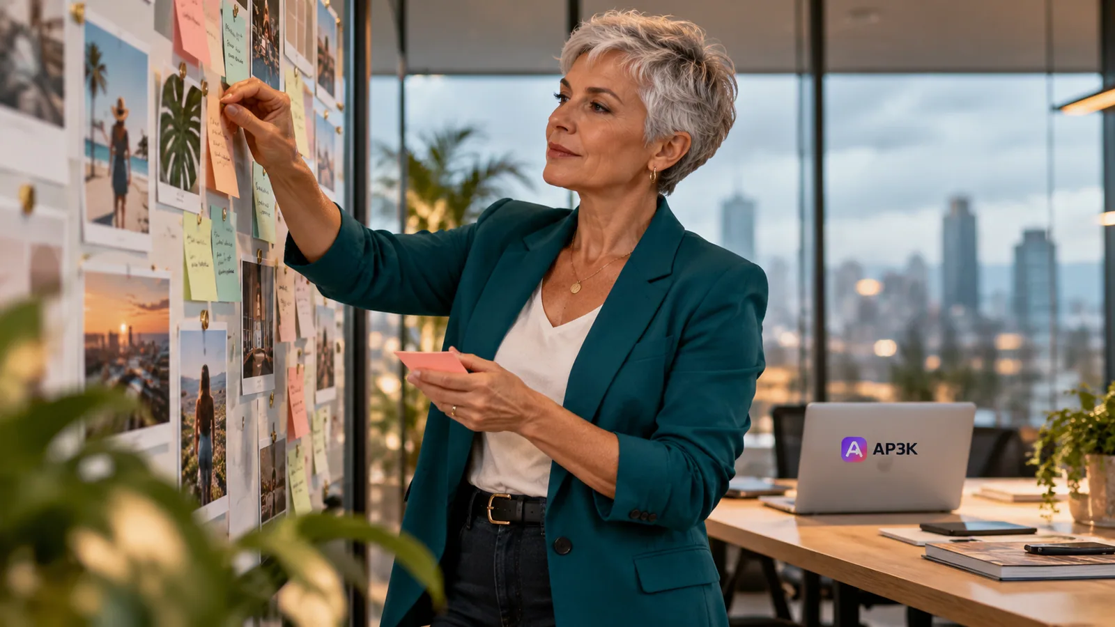 Silver-Haired Strategist Mapping Instagram Growth — original editorial photograph