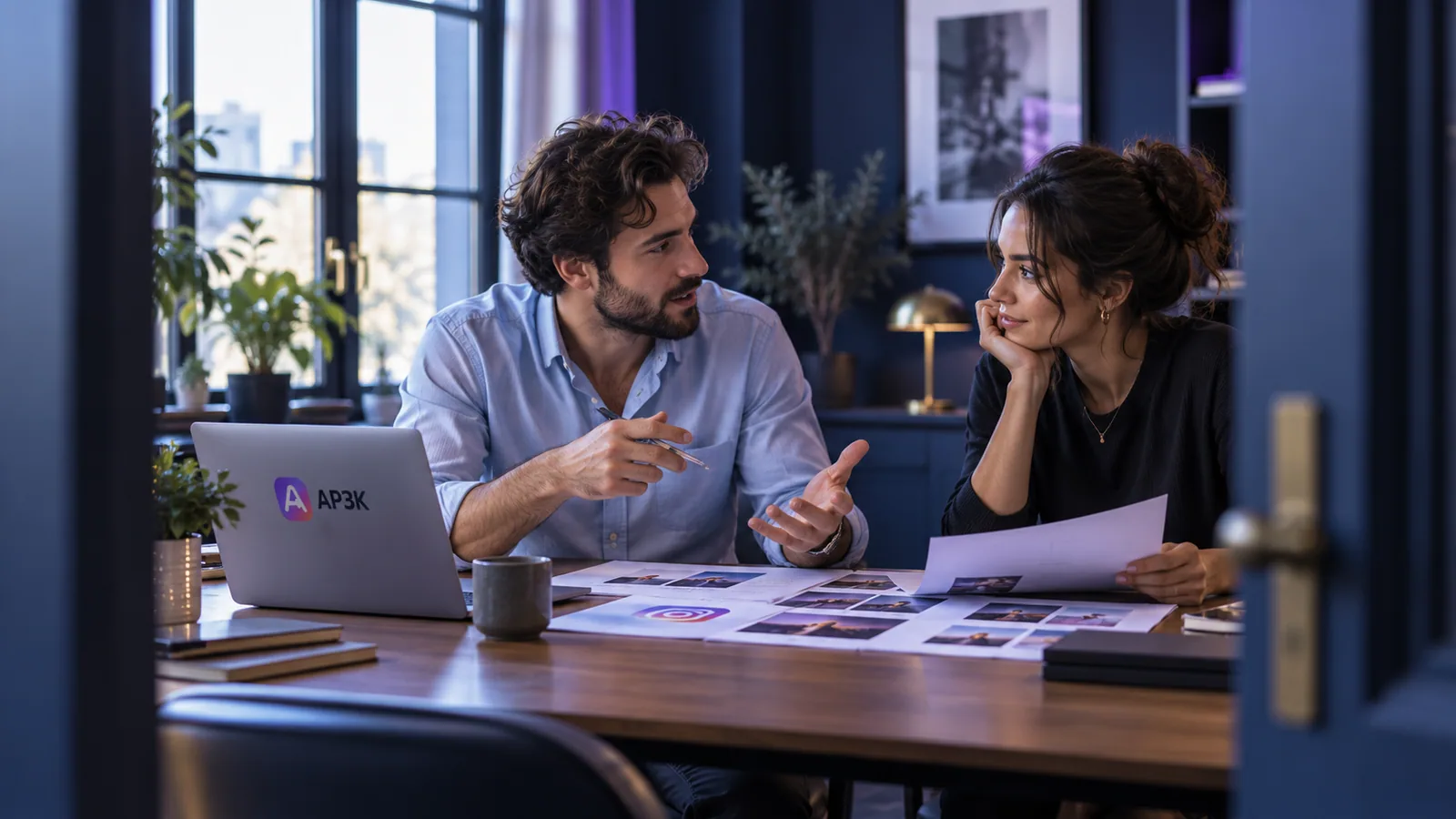Team planning Instagram auto DMs — original editorial photograph
