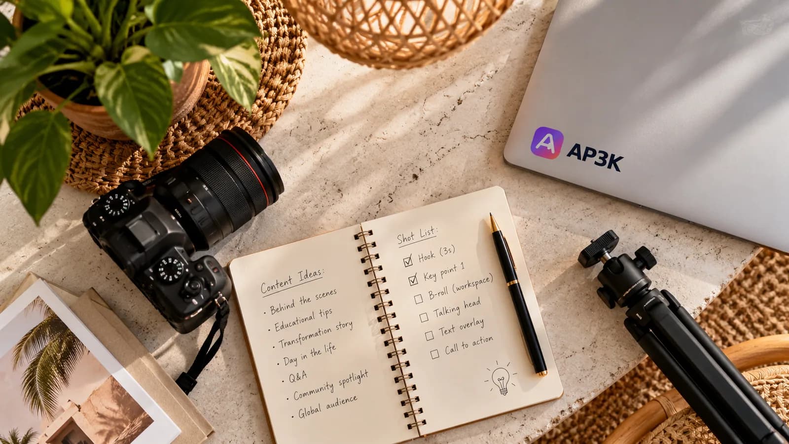 Instagram algorithm growth planning flat lay — original editorial photograph