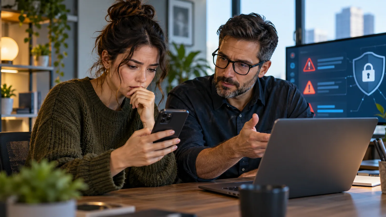 Account security review with a cybersecurity advisor — original editorial photograph