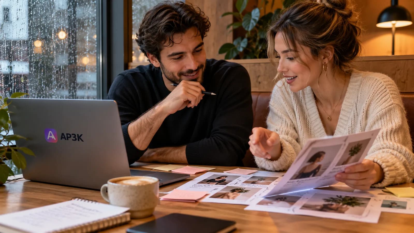 Coworkers planning an Instagram DM funnel — original editorial photograph