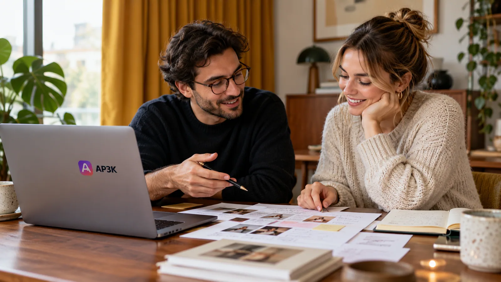 Colleagues mapping an Instagram DM workflow — original editorial photograph