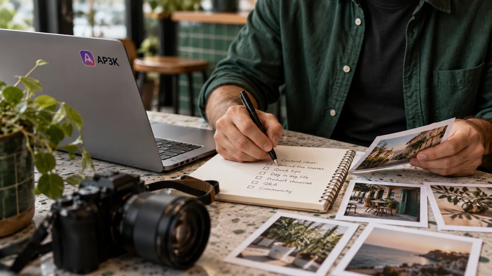Hands mapping an Instagram growth strategy — original editorial photograph