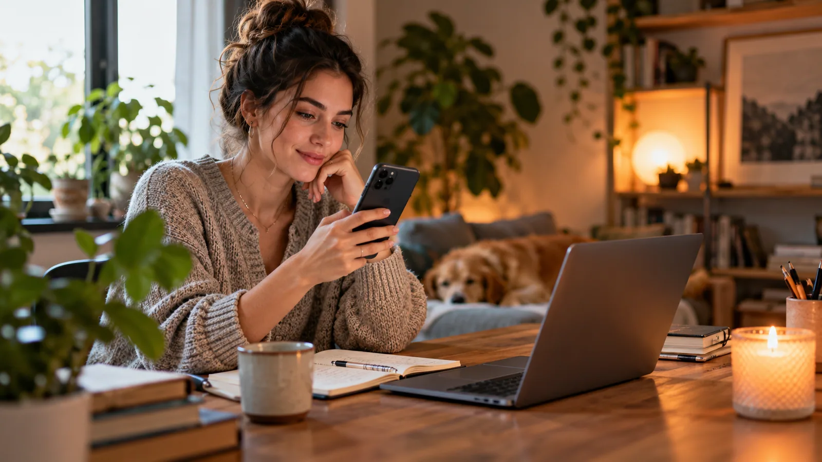 Thoughtful customer follow-up at a cozy desk — original editorial photograph