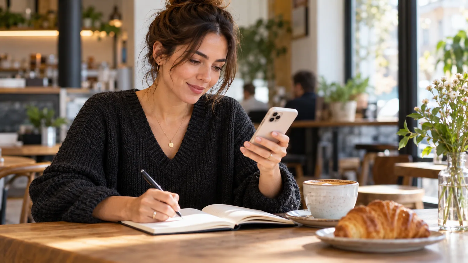 Cafe Manager Jots Quick Social Replies — original editorial photograph