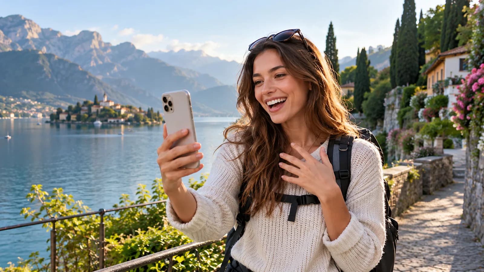 Lakeside travel creator shares live reactions — original editorial photograph