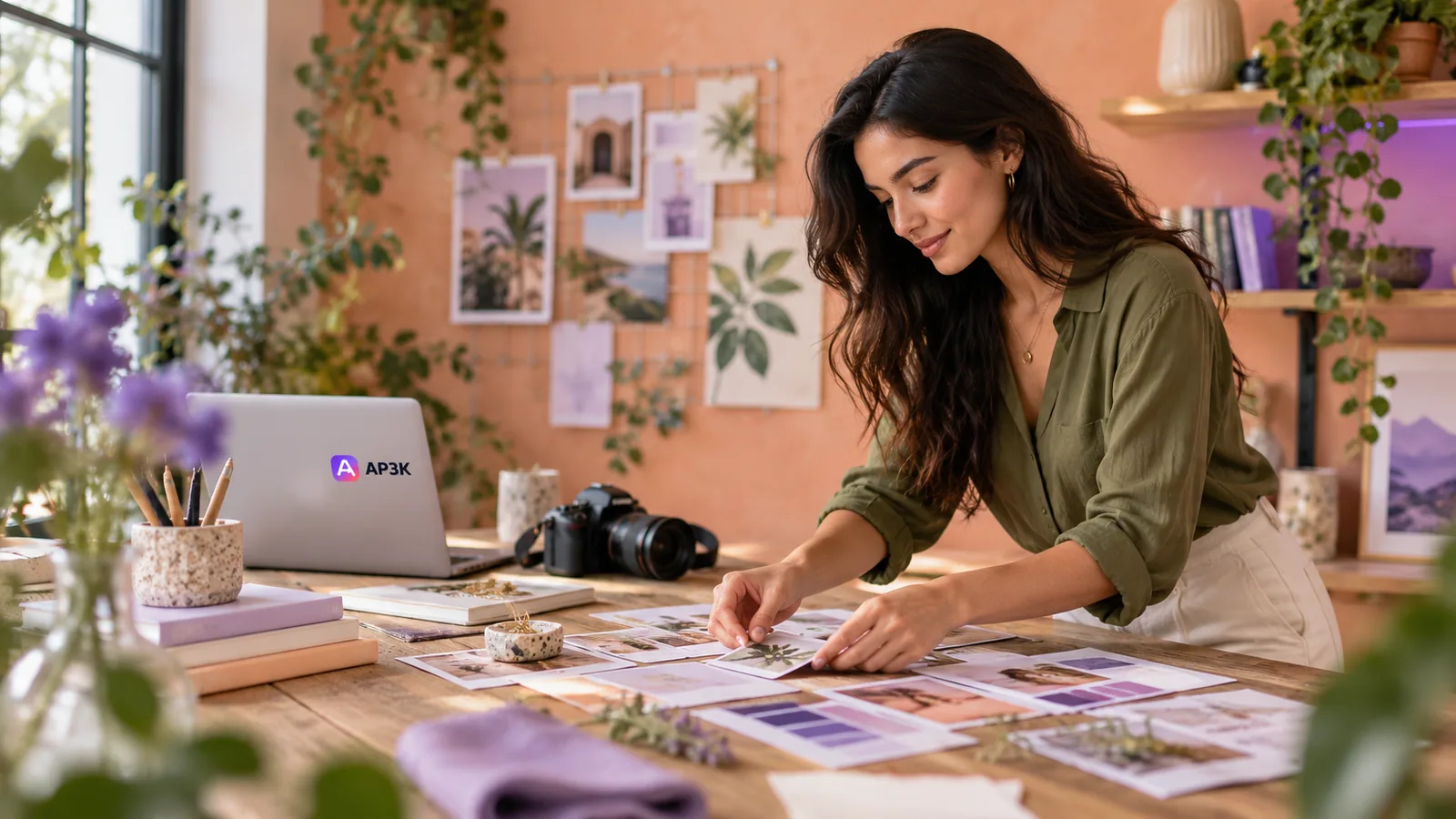 Creative content planning in a colorful studio — original editorial photograph