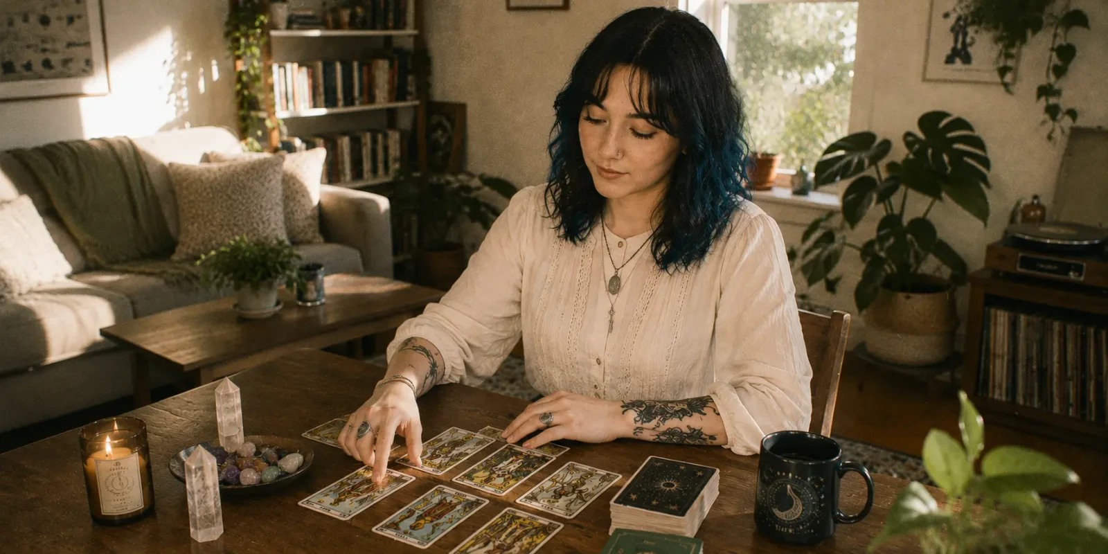 One keyword comment triggering an automated DM with a booking link, card pull, or birth chart