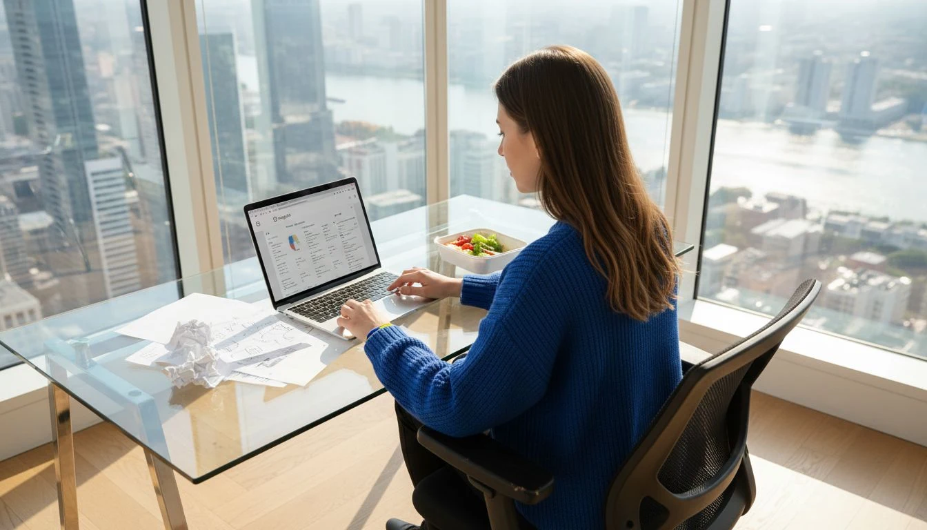 Marketer reviewing Instagram analytics at office desk