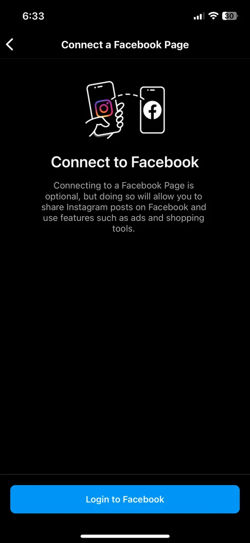 Connect Instagram to Facebook Step 1