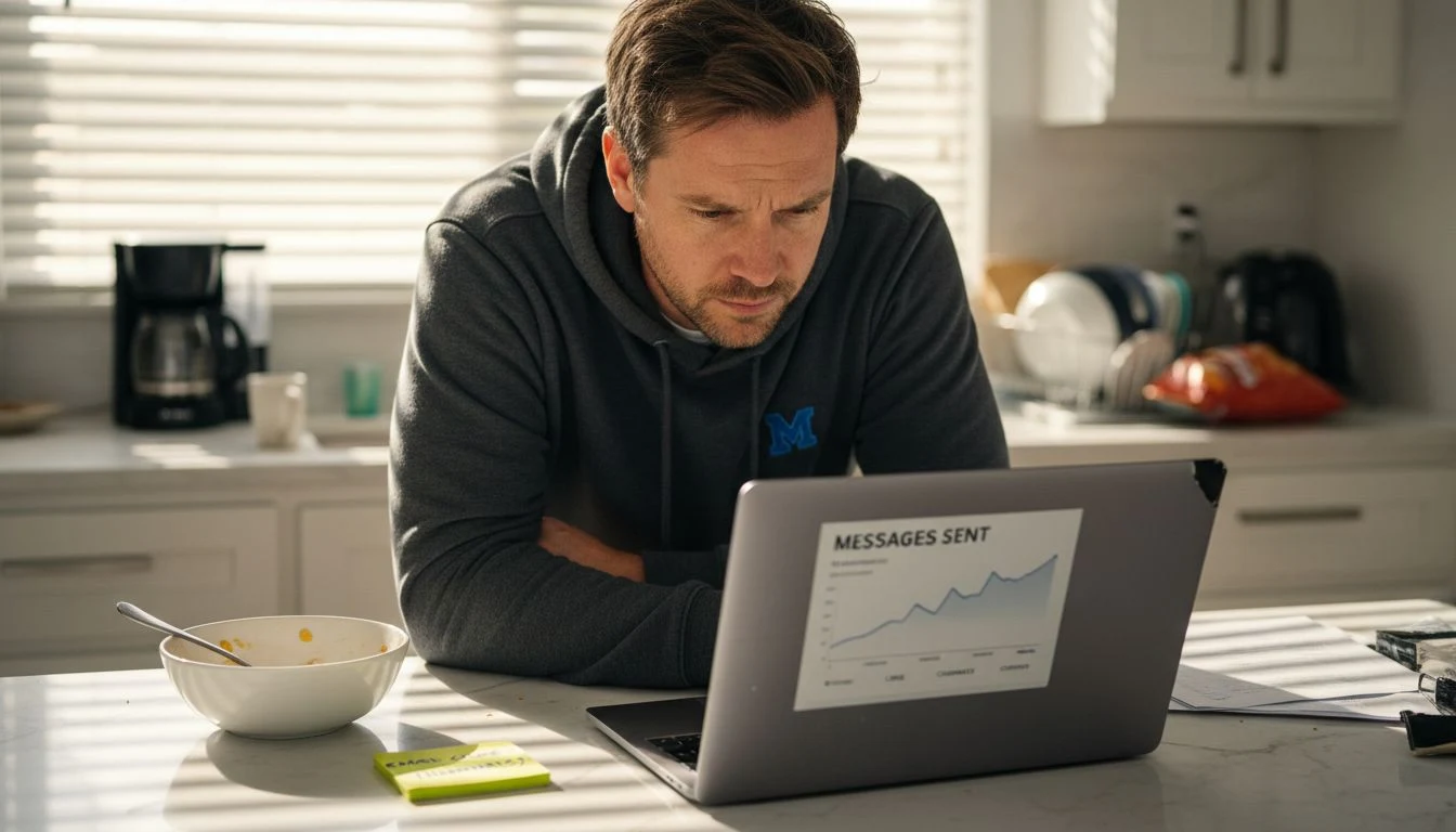 Content creator reviewing AI messaging dashboard