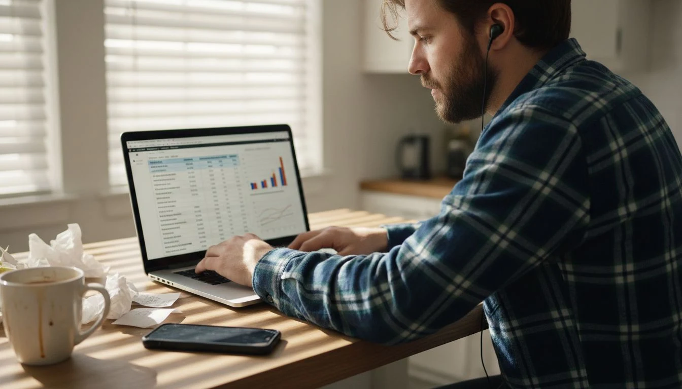 Man reviewing Instagram competitor spreadsheet
