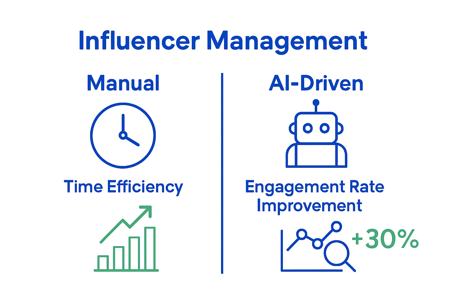 Infographic comparing manual and AI influencer management benefits