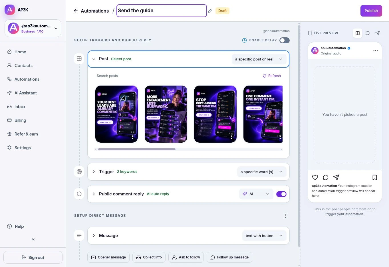 Choose an existing post or Reel from the connected Instagram account.