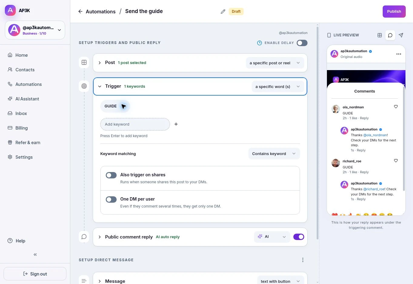 Add the GUIDE keyword and choose the matching and repeat-delivery rules.